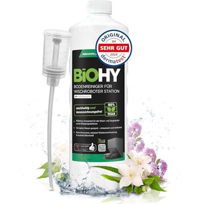 BIOHY Limpiador de suelos para robot limpiador estación con aroma primaveral (botella de 1 l) + dosificador, detergente concentrado para todos los robots limpiadores y aspiradores con función húmeda, BIOHY Limpiador de suelos para robot limpiador estación con aroma primaveral (botella de 1 l) + dosificador, detergente concentrado para todos los robots limpiadores y aspiradores con función húmeda,