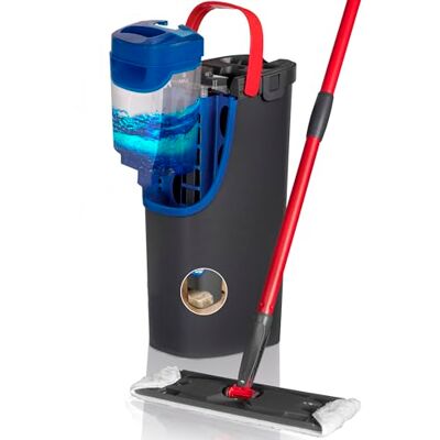 Vileda H2Pro Sistema de mopa Plana Agua Limpia y Sucia separadas Escurrido con una Mano Almacenaje Compacto Microfibra Gris y Azul Vileda H2Pro Sistema de mopa Plana Agua Limpia y Sucia separadas Escurrido con una Mano Almacenaje Compacto Microfibra Gris y Azul