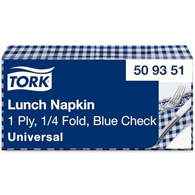 Tork Servilleta Lunch Azul Cuadros, 1/4 pliegue, 1 capa, 33 cm x 33 cm, 20 x 100 servilletas, Tork Servilleta Lunch Azul Cuadros, 1/4 pliegue, 1 capa, 33 cm x 33 cm, 20 x 100 servilletas,