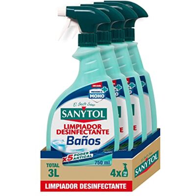 Sanytol – Limpiador Desinfectante Antical Baños, Elimina Bacterias, Hongos y Virus Sin Lejía, Perfume Eucaliptus Pack de 4 x 750 ML = 3L Sanytol – Limpiador Desinfectante Antical Baños, Elimina Bacterias, Hongos y Virus Sin Lejía, Perfume Eucaliptus Pack de 4 x 750 ML = 3L