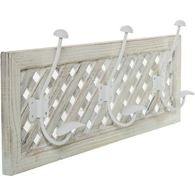 DRW Perchero de Pared de Madera con 3 Ganchos de Metal Blanco y Negro 60x10x24cm DRW Perchero de Pared de Madera con 3 Ganchos de Metal Blanco y Negro 60x10x24cm
