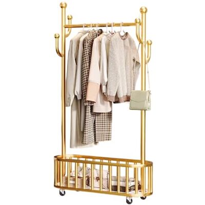 Garvee Perchero Rodante de Metal Portátil con Ruedas y Cesta de Almacenamiento Soporte Resistente de 80 cm para Ropa Perfecto para Dormitorio, Lavandería y Sala, 80an. x 175al. Dorado Garvee Perchero Rodante de Metal Portátil con Ruedas y Cesta de Almacenamiento Soporte Resistente de 80 cm para Ropa Perfecto para Dormitorio, Lavandería y Sala, 80an. x 175al. Dorado