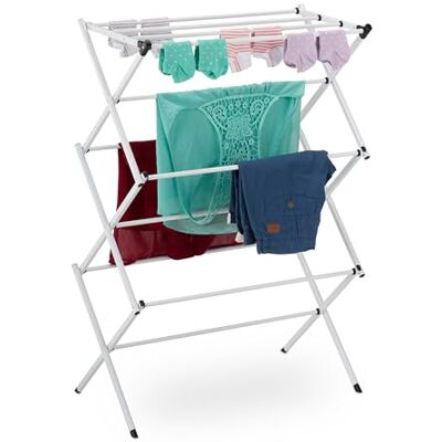 Relaxdays Tendedero Plegable Vertical, 11 Barras, 6 Niveles, 105x73x37 cm, Tenderete de Torre, Secado de Ropa, Blanco Relaxdays Tendedero Plegable Vertical, 11 Barras, 6 Niveles, 105x73x37 cm, Tenderete de Torre, Secado de Ropa, Blanco