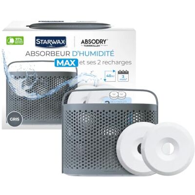 STARWAX Absorbedor de humedad MAX con 2 tabletas 500g Capta la humedad y los olores, formato MAX para grandes estancias de hasta 40m², sin energía ni ruido STARWAX Absorbedor de humedad MAX con 2 tabletas 500g Capta la humedad y los olores, formato MAX para grandes estancias de hasta 40m², sin energía ni ruido