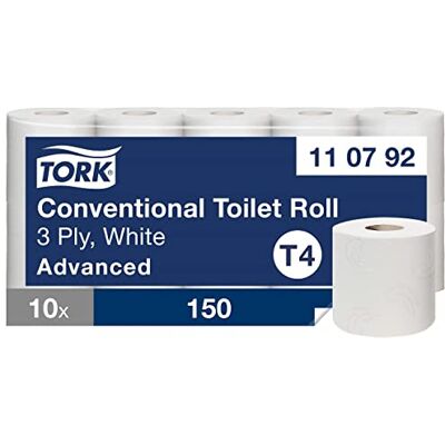 Tork Rollos de papel higiénico blanco T4 Advanced, 3 capas, 70 × 150 hojas, Tork Rollos de papel higiénico blanco T4 Advanced, 3 capas, 70 × 150 hojas,