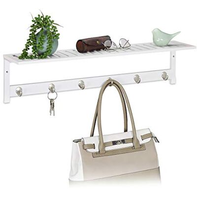 Relaxdays Perchero de Pared con Balda, 6 Ganchos, Estilo Rústico, Pasillo y Baño, Bambú, 18x75x16cm, Guardarropa, Blanco Relaxdays Perchero de Pared con Balda, 6 Ganchos, Estilo Rústico, Pasillo y Baño, Bambú, 18x75x16cm, Guardarropa, Blanco