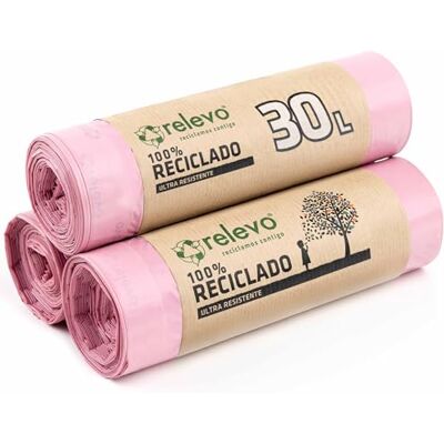 RELEVO Bolsas de Basura Rosas con Autocierre – 30L (Ancho 55 cm x Alto 60 cm), 45 Bolsas (3 Rollos × 15 Bolsas) Perfumadas y Extra Fuertes 100% LDPE Reciclado Certificado Blue Angel RELEVO Bolsas de Basura Rosas con Autocierre – 30L (Ancho 55 cm x Alto 60 cm), 45 Bolsas (3 Rollos × 15 Bolsas) Perfumadas y Extra Fuertes 100% LDPE Reciclado Certificado Blue Angel