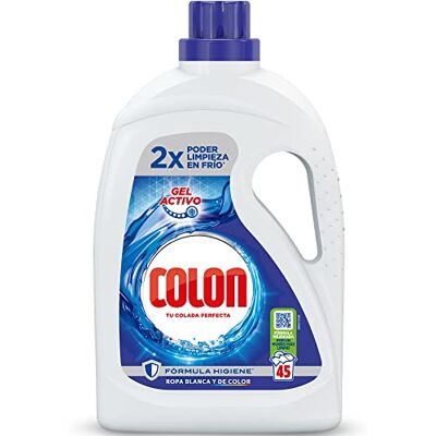 Colon Gel Activo Detergente para lavadora líquido, fórmula higiene, adecuado para ropa blanca y de color, formato gel 45 dosis Colon Gel Activo Detergente para lavadora líquido, fórmula higiene, adecuado para ropa blanca y de color, formato gel 45 dosis