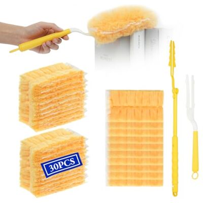 Vicloon Plumero Atrapapolvo Doble Cara, 30Pcs Plumero Duster Recambios Kit Antiestático Atrapan y Bloquean el Polvo y los Alérgenos para Limpiar Persianas Pelo de Animales con 2 Mango para Swiffer Kit Vicloon Plumero Atrapapolvo Doble Cara, 30Pcs Plumero Duster Recambios Kit Antiestático Atrapan y Bloquean el Polvo y los Alérgenos para Limpiar Persianas Pelo de Animales con 2 Mango para Swiffer Kit