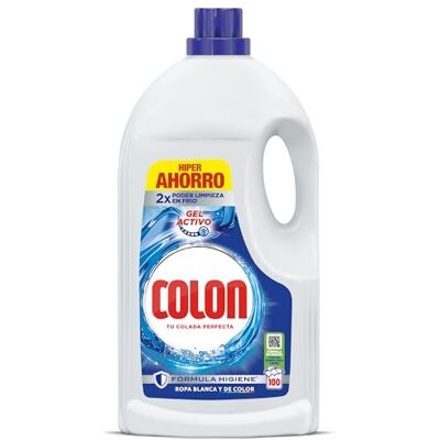 Colon Gel Activo Detergente líquido para lavadora, 100 Dosis = 5 meses y medio de Limpieza y Frescor Colon Gel Activo Detergente líquido para lavadora, 100 Dosis = 5 meses y medio de Limpieza y Frescor