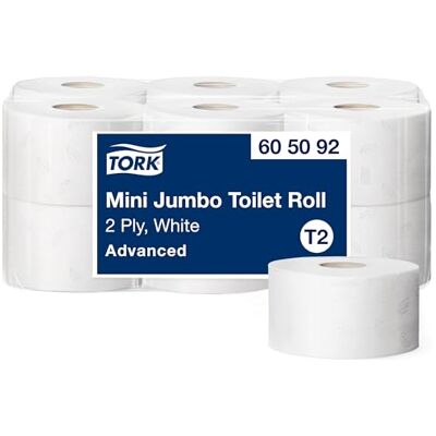 Tork Rollo de Papel Higiénico Mini Jumbo Blanco T2, Advanced, 2 capas, 12 x 160m, Tork Rollo de Papel Higiénico Mini Jumbo Blanco T2, Advanced, 2 capas, 12 x 160m,