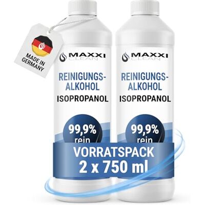 Maxxi Clean alcohol limpiador Isopropanol puro (99,9%) 2x 750 ml desengrasante y disolvente uso sin residuos para la limpieza de componentes electrónicos, vinilos y cabezales de impresión Maxxi Clean alcohol limpiador Isopropanol puro (99,9%) 2x 750 ml desengrasante y disolvente uso sin residuos para la limpieza de componentes electrónicos, vinilos y cabezales de impresión