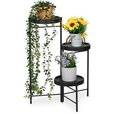 Relaxdays Estantería para Plantas, 3 Baldas Redondas, Macetas, Hierbas, Metal, Escalera Flores, 65 x 44 x 44 cm, Negro Relaxdays Estantería para Plantas, 3 Baldas Redondas, Macetas, Hierbas, Metal, Escalera Flores, 65 x 44 x 44 cm, Negro