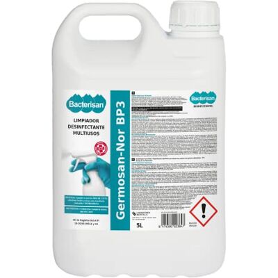 BACTERISAN Germosan Nor BP3, Desinfectante Multiusos Triple Acción, Elimina El 99.95 De Virus, Gérmenes Y Bacterias De Todo Tipo De Objetos Superficies y Textiles 5 L (Paquete de 1) BACTERISAN Germosan Nor BP3, Desinfectante Multiusos Triple Acción, Elimina El 99.95 De Virus, Gérmenes Y Bacterias De Todo Tipo De Objetos Superficies y Textiles 5 L (Paquete de 1)