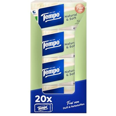 Tempo NATURAL&SOFT Pañuelos de bolsillo, 20 paquetes (12 paquetes x 9 pañuelos) Tempo NATURAL&SOFT Pañuelos de bolsillo, 20 paquetes (12 paquetes x 9 pañuelos)