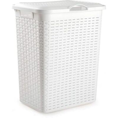 AC Cesto Rattan para Ropa Sucia con Tapa y Asas Pongotodo de plástico Cubo para Colada Imitión de Mimbre Fabricado en España (Blanco 38 litros 49 x 38,5 x 29,5 cm) AC Cesto Rattan para Ropa Sucia con Tapa y Asas Pongotodo de plástico Cubo para Colada Imitión de Mimbre Fabricado en España (Blanco 38 litros 49 x 38,5 x 29,5 cm)