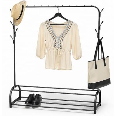 Relaxdays Perchero , 3 en 1, con Barra para Ropa, 2 estantes y 8 Ganchos, (H x B x T): 158 x 110 x 40 cm, Metal, Negro Relaxdays Perchero , 3 en 1, con Barra para Ropa, 2 estantes y 8 Ganchos, (H x B x T): 158 x 110 x 40 cm, Metal, Negro