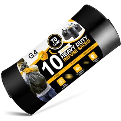 G4GADGET Bolsas de basura de 70 litros (paquete de 10) – fuertes y duraderas, bolsas de basura negras, resistentes a fugas, perfectas para el hogar, oficina, jardín y oficina G4GADGET Bolsas de basura de 70 litros (paquete de 10) – fuertes y duraderas, bolsas de basura negras, resistentes a fugas, perfectas para el hogar, oficina, jardín y oficina