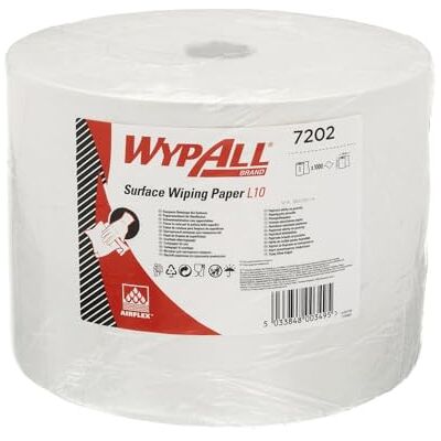 Wypall Rollo Jumbo de paños de celulosa para limpieza de superficies L10, 1 capa, Blanco, 1 rollo x 1000 hojas Wypall Rollo Jumbo de paños de celulosa para limpieza de superficies L10, 1 capa, Blanco, 1 rollo x 1000 hojas