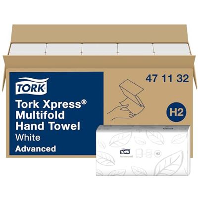 Tork Xpress Toallas de Manos Multidobladas Blancas H2, Advanced, 100% Fibras Recicladas, 20 x 190 hojas, 471132 Tork Xpress Toallas de Manos Multidobladas Blancas H2, Advanced, 100% Fibras Recicladas, 20 x 190 hojas, 471132