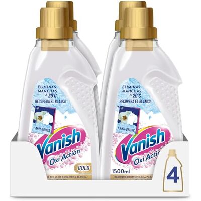 Vanish Oxi Action Gold Multipoder Quitamanchas multibeneficio, blanqueador y potenciador del lavado, para ropa blanca, en gel, sin lejía 4 x 1500 ml (6000 ml) Vanish Oxi Action Gold Multipoder Quitamanchas multibeneficio, blanqueador y potenciador del lavado, para ropa blanca, en gel, sin lejía 4 x 1500 ml (6000 ml)