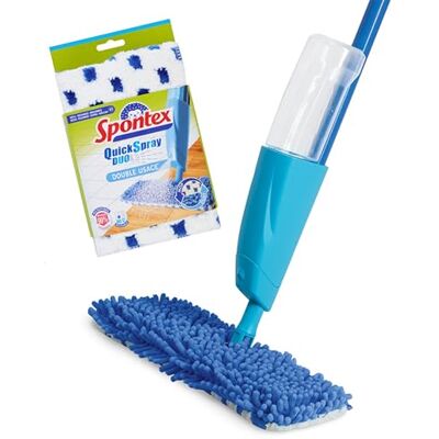 Spontex Quick Spray Duo Recambio de mopa plana con almohadillas de microfibra lavables para mopa Limpia suelos laminados, de madera y azulejos Cabezal reversible sin contacto Spontex Quick Spray Duo Recambio de mopa plana con almohadillas de microfibra lavables para mopa Limpia suelos laminados, de madera y azulejos Cabezal reversible sin contacto