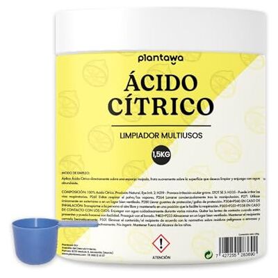 PLANTAWA Acido Citrico 1,5 kg Acido Citrico polvo versátil y soluble Ideal para limpieza del hogar Envase resistente y apilable Producto puro y sin aromas PLANTAWA Acido Citrico 1,5 kg Acido Citrico polvo versátil y soluble Ideal para limpieza del hogar Envase resistente y apilable Producto puro y sin aromas