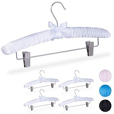 Relaxdays Pack 5 Perchas Forradas Raso, Vintage, Pinzas Ajustables, Gancho Giratorio, 19,5x38x3,5 cm, Blanco Relaxdays Pack 5 Perchas Forradas Raso, Vintage, Pinzas Ajustables, Gancho Giratorio, 19,5x38x3,5 cm, Blanco