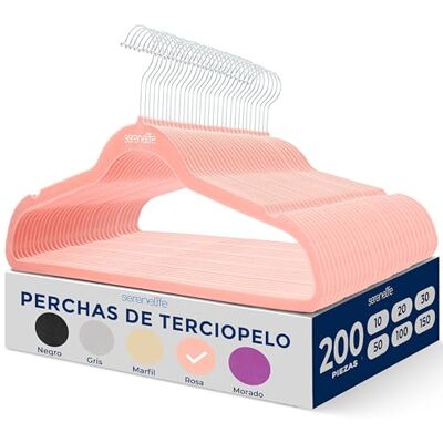 SereneLife Perchas Ropa, Terciopelo, 200 Piezas, Antideslizantes, Finas y Suaves, con Gancho Giratorio de 360° SereneLife Perchas Ropa, Terciopelo, 200 Piezas, Antideslizantes, Finas y Suaves, con Gancho Giratorio de 360°