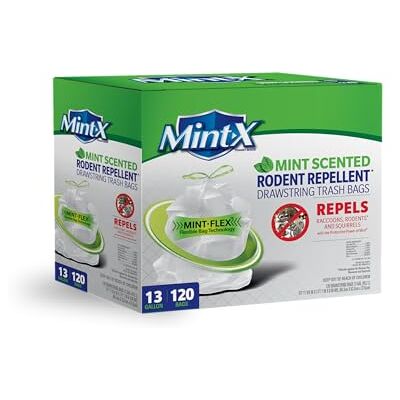 Mint-X MintFlex Bolsas de basura repelentes de roedores, 13 galones, 120 unidades, color blanco Mint-X MintFlex Bolsas de basura repelentes de roedores, 13 galones, 120 unidades, color blanco