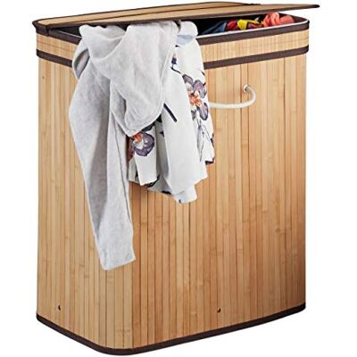Relaxdays Cesto Ropa Sucia Rectangular con 2 Compartimentos, Cubo Colada, Canasta con Tapa, Bambú, 95 L, Natural Relaxdays Cesto Ropa Sucia Rectangular con 2 Compartimentos, Cubo Colada, Canasta con Tapa, Bambú, 95 L, Natural