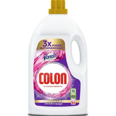 Colon Vanish Advanced Detergente para lavadora con quitamanchas, adecuado para Ropa Blanca y de Color, 64 lavados, 2880 ml Colon Vanish Advanced Detergente para lavadora con quitamanchas, adecuado para Ropa Blanca y de Color, 64 lavados, 2880 ml