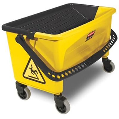 Rubbermaid Commercial Products Hygen Cubo con escurridor a presión, ruedas antimarcas, amarillo Rubbermaid Commercial Products Hygen Cubo con escurridor a presión, ruedas antimarcas, amarillo