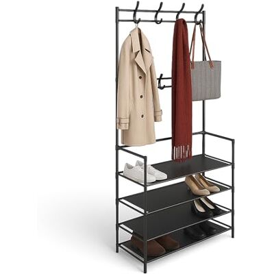 Relaxdays Perchero , 4 estantes para Zapatos, 8 Ganchos Dobles, Pasillo, Perchero Libre HBT 150 x 61 x 27,5 cm, Negro Relaxdays Perchero , 4 estantes para Zapatos, 8 Ganchos Dobles, Pasillo, Perchero Libre HBT 150 x 61 x 27,5 cm, Negro