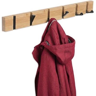 Relaxdays Perchero , 6 Ganchos abatibles, Bambú/Metal, H x W x P: 5 x 60 x 1,5 cm, para Pasillo, Natural/Negro Relaxdays Perchero , 6 Ganchos abatibles, Bambú/Metal, H x W x P: 5 x 60 x 1,5 cm, para Pasillo, Natural/Negro