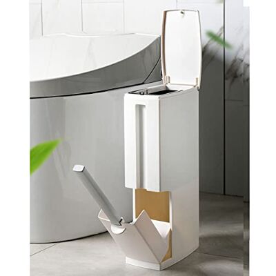 COMODID CWLL Bote de basura de 4.4 pulgadas de ancho con soporte para cepillo de inodoro, cubo de basura de plástico delgado de .3 galones, cubo de basura con tapa superior a presión, cubo de basura COMODID CWLL Bote de basura de 4.4 pulgadas de ancho con soporte para cepillo de inodoro, cubo de basura de plástico delgado de .3 galones, cubo de basura con tapa superior a presión, cubo de basura