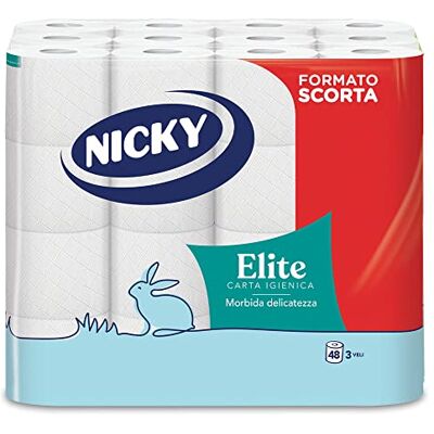 Nicky Elite – 48 rollos de papel higiénico, 150 hojas suaves de 3 capas, suave y resistente al contacto con la piel, dermatológicamente probado, 100% certificado FSC® Nicky Elite – 48 rollos de papel higiénico, 150 hojas suaves de 3 capas, suave y resistente al contacto con la piel, dermatológicamente probado, 100% certificado FSC®