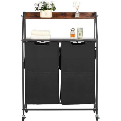 VEVOR Cesta para la Colada, Clasificador de Ropa 700 x 330 x 1045 mm con 2 Compartimentos de Tela Oxford 600D, Tablero de Madera, Ruedas y Estantes Tipo Escalera, Clasificador de Ropa Sucia, Negro VEVOR Cesta para la Colada, Clasificador de Ropa 700 x 330 x 1045 mm con 2 Compartimentos de Tela Oxford 600D, Tablero de Madera, Ruedas y Estantes Tipo Escalera, Clasificador de Ropa Sucia, Negro