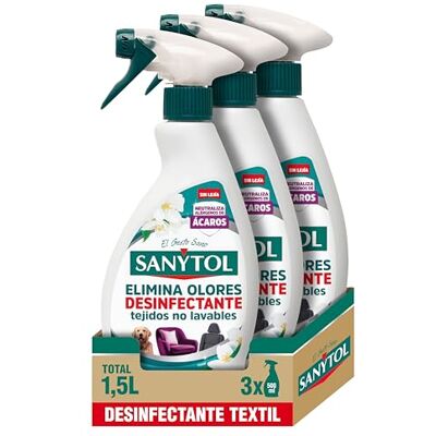 Sanytol – Spray Elimina Olores Desinfectante para Textiles, Elimina Malos Olores Persistentes y Neutraliza Alérgenos, Sin Lejía Pack de 3 x 500 ml = 1,5L Sanytol – Spray Elimina Olores Desinfectante para Textiles, Elimina Malos Olores Persistentes y Neutraliza Alérgenos, Sin Lejía Pack de 3 x 500 ml = 1,5L