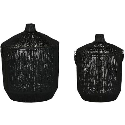 AlexandreHouse CESTA SET 2 YUTE METAL 40X40X52 CON TAPA NEGRO AlexandreHouse CESTA SET 2 YUTE METAL 40X40X52 CON TAPA NEGRO