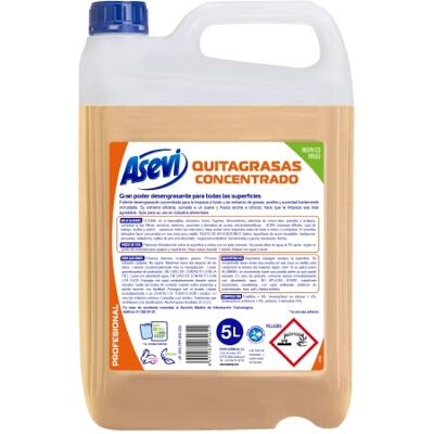 Asevi Profesional Quitagrasas Concentrado Limpiador Multiusos Concentrado con Aroma Cítrico Ideal para Cocina, Ropa, Exteriores Fácil de Usar Envase de 5 Litros Asevi Profesional Quitagrasas Concentrado Limpiador Multiusos Concentrado con Aroma Cítrico Ideal para Cocina, Ropa, Exteriores Fácil de Usar Envase de 5 Litros