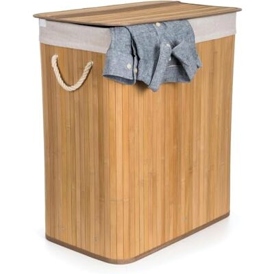 Comart Cesto para la colada Bamboo 100 L 2 compartimentos Cesto ahorro de espacio Plegable con tapa y asas Forro interior extraíble Porta paños y colada para lavandería y baño Comart Cesto para la colada Bamboo 100 L 2 compartimentos Cesto ahorro de espacio Plegable con tapa y asas Forro interior extraíble Porta paños y colada para lavandería y baño