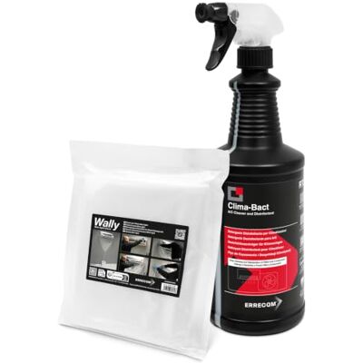 ERRECOM Kit Limpieza Y Desinfección A/C, Clima-Bact Detergente Desinfectante Biocida Registrado Biodegradable Para Filtros, Baterías Aleteadas Y Unidades Externas 1L + Wally Funda Protección Split ERRECOM Kit Limpieza Y Desinfección A/C, Clima-Bact Detergente Desinfectante Biocida Registrado Biodegradable Para Filtros, Baterías Aleteadas Y Unidades Externas 1L + Wally Funda Protección Split