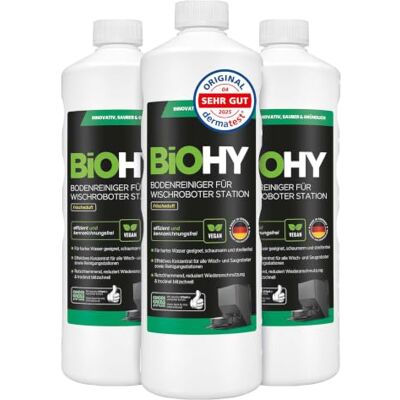 BIOHY Limpiador de suelos para robot de fregado con aroma fresco (3 x 1 litro) detergente concentrado para todos los robots de limpieza con función húmeda sin espuma y sin rayas para todos los BIOHY Limpiador de suelos para robot de fregado con aroma fresco (3 x 1 litro) detergente concentrado para todos los robots de limpieza con función húmeda sin espuma y sin rayas para todos los