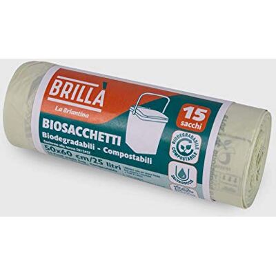 La Briantina Bolsas de basura biodegradables transparentes, formato medio 50 x 60 cm, capacidad 25 litros, 15 bolsas La Briantina Bolsas de basura biodegradables transparentes, formato medio 50 x 60 cm, capacidad 25 litros, 15 bolsas