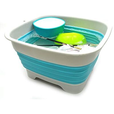SAMMART . Cuenco portátil para lavar platos, plegable, de 9,1 litros, con tapón de drenaje, para almacenamiento de menaje y ahorrar espacio SAMMART . Cuenco portátil para lavar platos, plegable, de 9,1 litros, con tapón de drenaje, para almacenamiento de menaje y ahorrar espacio