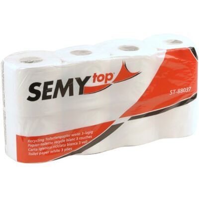 Semy Top Papel higiénico de 3 capas, 250 hojas recicladas (7 paquetes de 8 rollos), color blanco Semy Top Papel higiénico de 3 capas, 250 hojas recicladas (7 paquetes de 8 rollos), color blanco