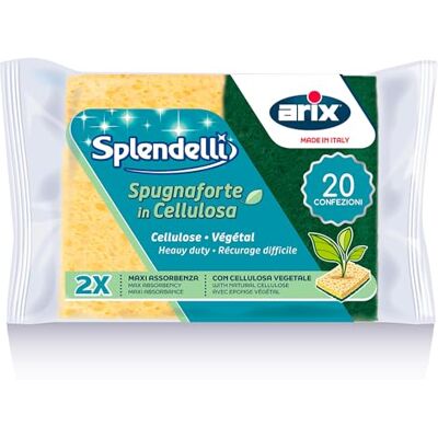 Arix Lindy 40 Esponja Fuerte de celulosa de la línea Splendelli, Esponja 100% celulosa Vegetal con Fibra abrasiva extrafuerte, para vajilla, Suciedad obstinada y Grasa – 20 Paquetes, Fabricado en Arix Lindy 40 Esponja Fuerte de celulosa de la línea Splendelli, Esponja 100% celulosa Vegetal con Fibra abrasiva extrafuerte, para vajilla, Suciedad obstinada y Grasa – 20 Paquetes, Fabricado en