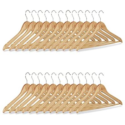 Relaxdays Pack de Perchas, Perchas de Madera para el Armario, Gancho Giratorio, HxL: 22,5x44,5 cm, Natural, Pack de 24 Relaxdays Pack de Perchas, Perchas de Madera para el Armario, Gancho Giratorio, HxL: 22,5x44,5 cm, Natural, Pack de 24