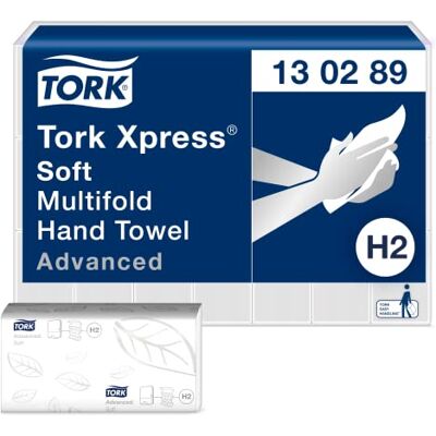 Tork Toallas de mano Xpress Blanco Toallas Advanced plegadas en Z suaves y absorbentes compatibles con el sistema de H2 Tork Toallas de mano Xpress Blanco Toallas Advanced plegadas en Z suaves y absorbentes compatibles con el sistema de H2